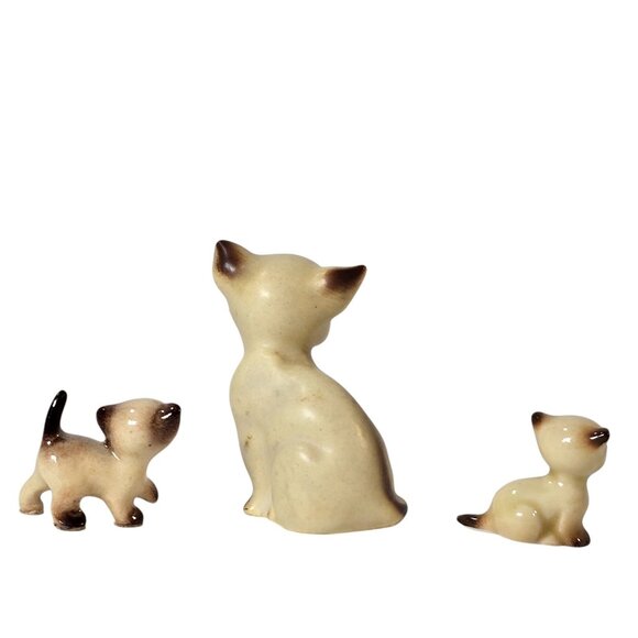 Vintage Hagen Renaker Siamese Cat Family Trio Miniature Figurines Mom & 2 Kitten - Picture 3 of 6